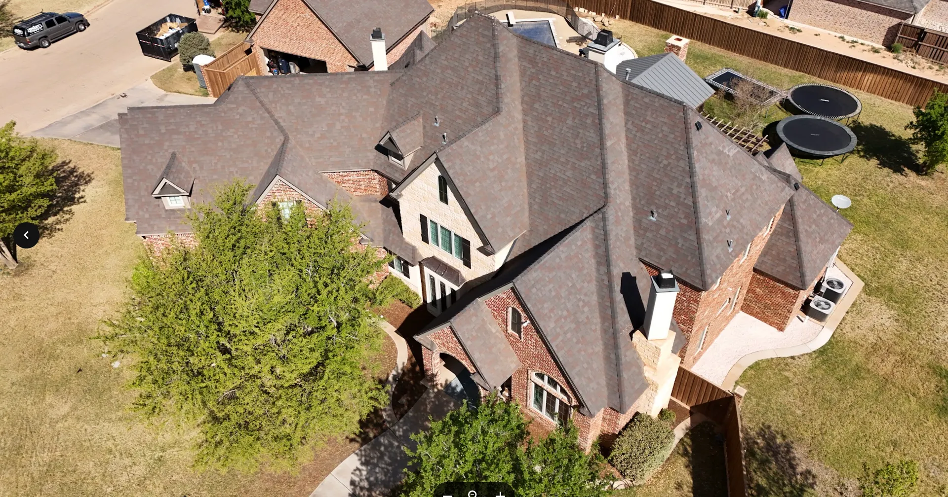Aerial view of a completed Mission Roofing & Restoration shingle roof